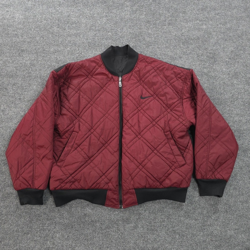 Vintage Nike Jacket Mens XL Red Black Reversible Quilted Bomber Swoosh 90s